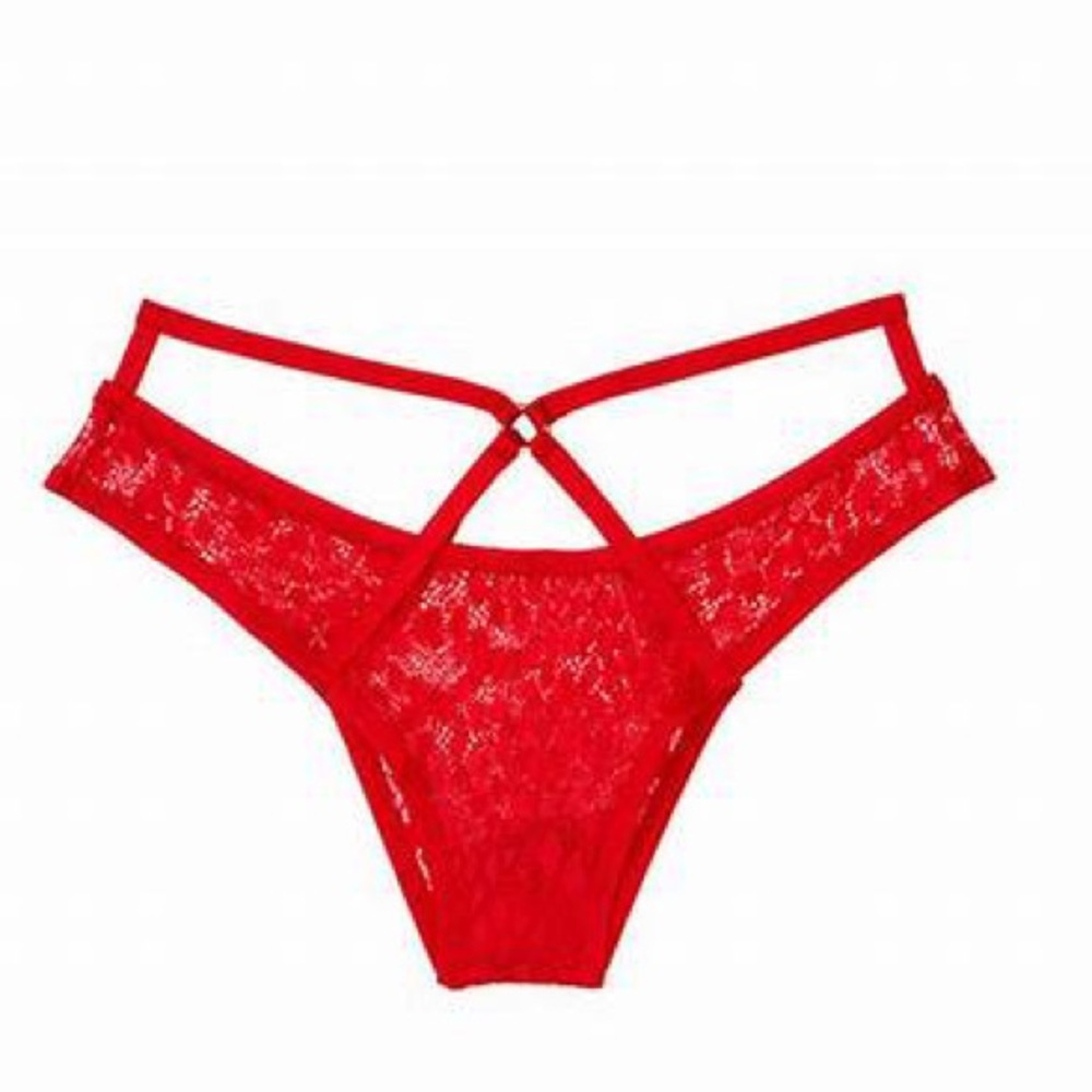 NWT Victoria Secret Very Sexy Red Strappy Caged Lace Cheeky Brazilian Panty M